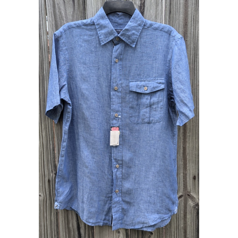 Daniel Cremieux Signature Collection Blue Button Down Linen Shirt Mens Size S